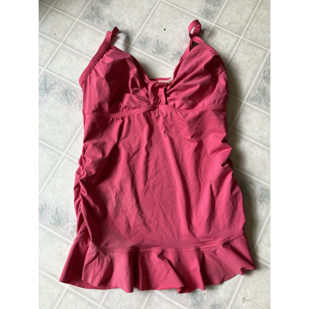 Lands End Ruffle Hem V Neck Long Tankini Top Size 8 underwire soft cup bra